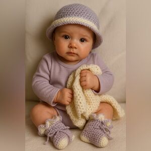 Handmade Crochet Baby Booties – Lavender & Cream | Soft 6–9 Month Baby Shoes
